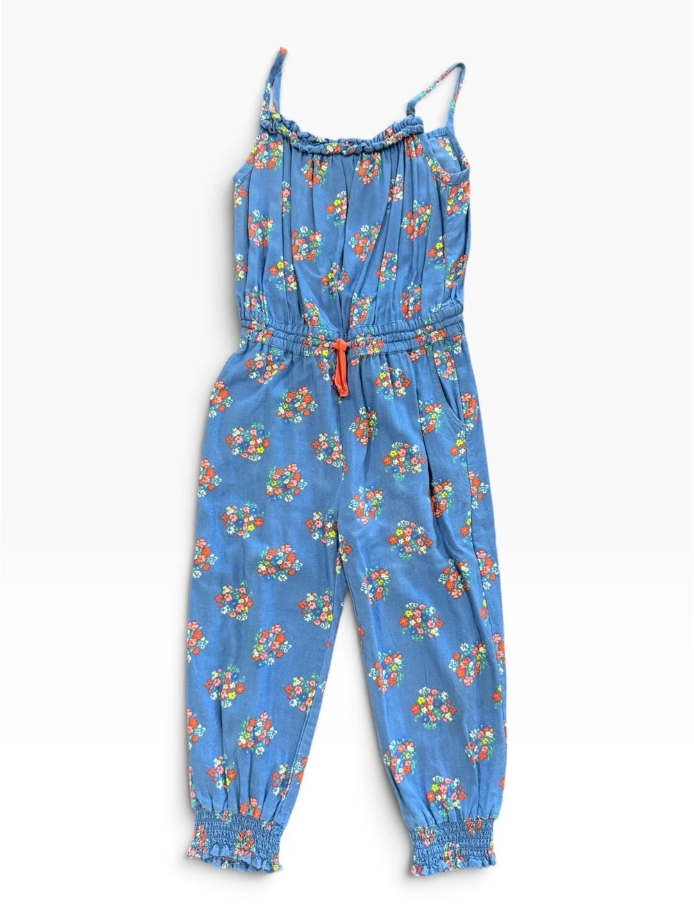 Mini Boden Girls' Blue Floral Print Jumpsuit, Size 3-4Y